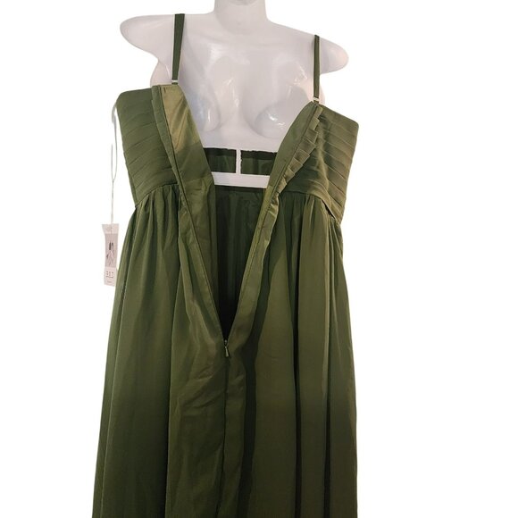 Maxi Dress With Pleated Bodice & Spaghetti Straps Size 12 Olive Green - Picture 7 of 7